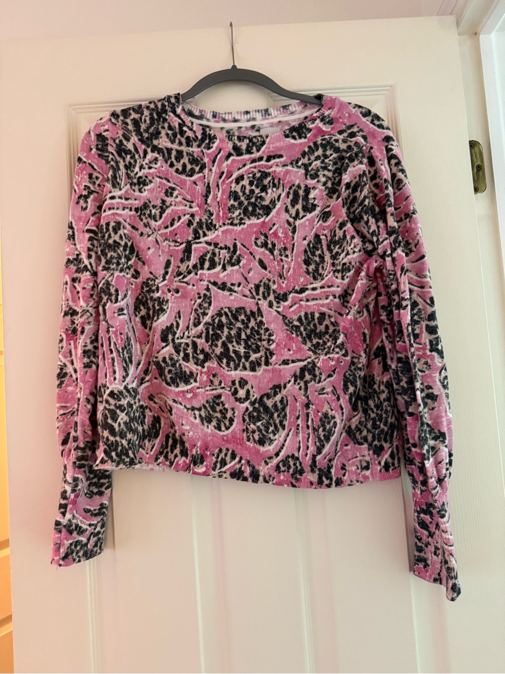 NIC+ZOE Pink and Black Animal-Print Crewneck Sweatshirt